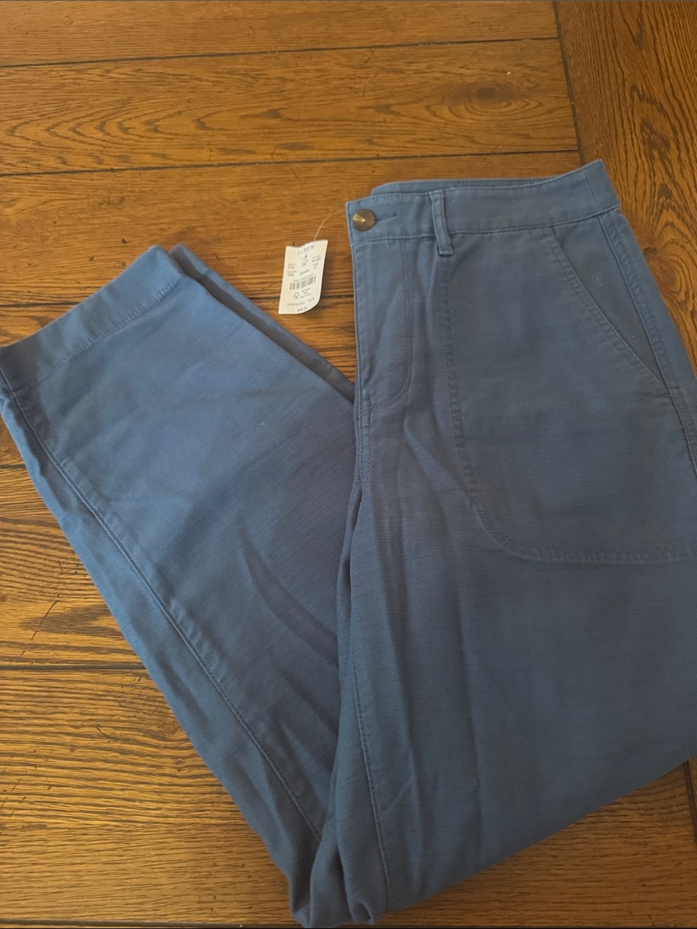J. Crew Women’s Blue Button-Front Cotton Casual Pants, New, 8